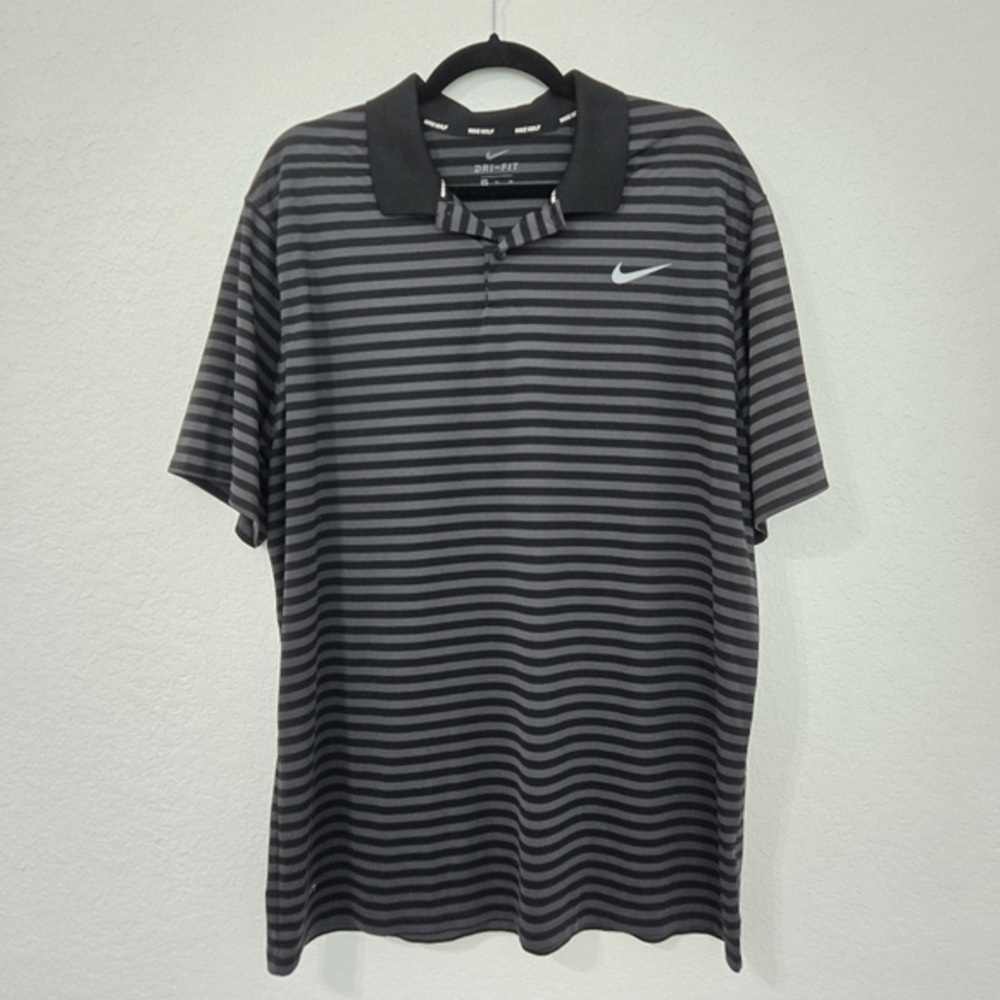 Nike Dry Fit Golf Polo Mens XL‎ Black Grey Stripe